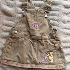 Disney Winnie The Pooh Tan Overall Skirt/Dress with Embroidery